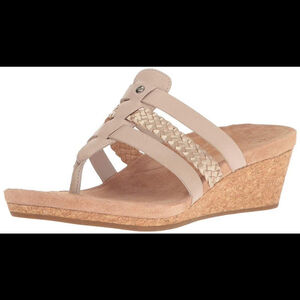 UGG Maddie Taupe Braided Wedge Heel Sandals Size 7